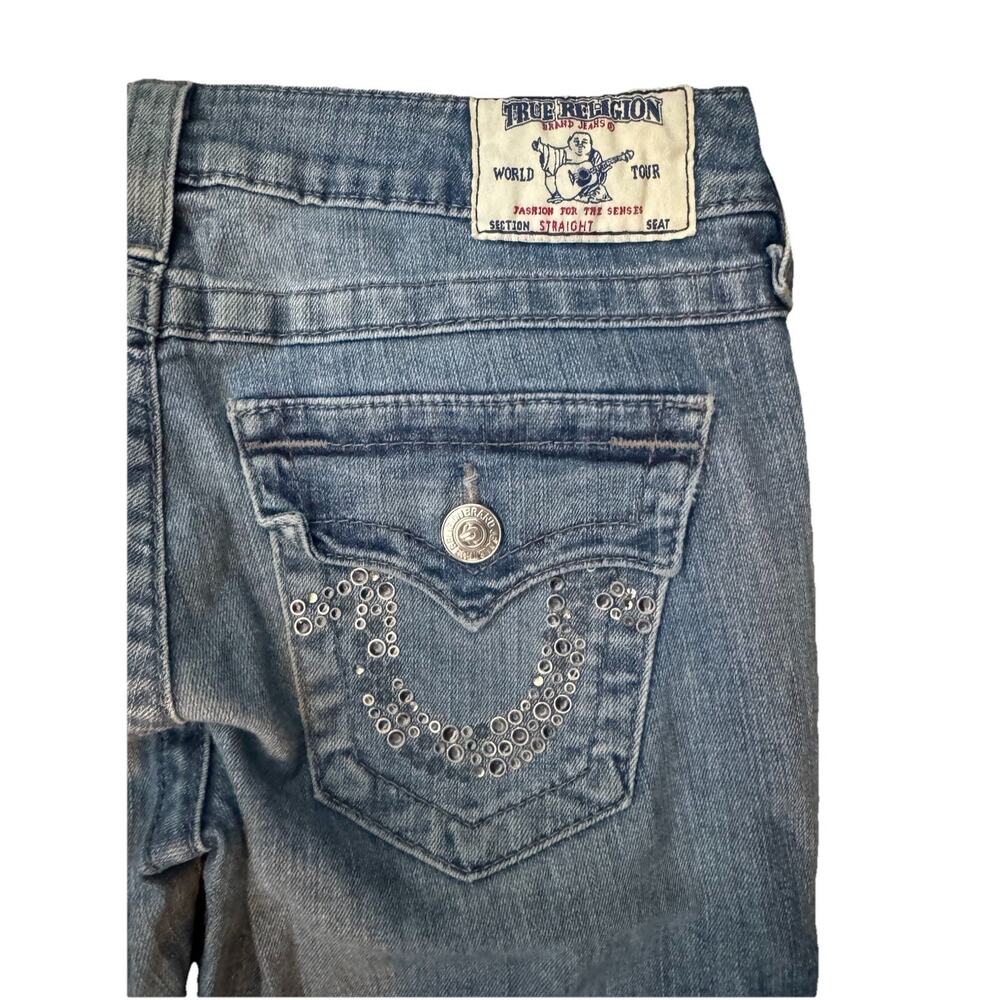 True Religion Silver Decorated Logo Pockets Straight Sz 27 Y2K Womens - Picture 2 of 9